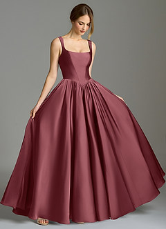 Azazie Verina Bridesmaid Dresses Desert Rose A-Line Pleated Stretch Satin Dress image5