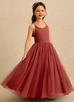 Azazie Aurora Flower Girl Dresses Terracotta A-Line Bow Tulle Dress image2