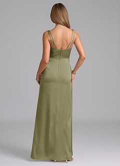 Azazie Leo Bridesmaid Dresses Pistachio Sheath Pleated Stretch Satin Dress image3