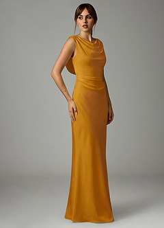 Azazie Kieryn Bridesmaid Dresses Butterscotch Mermaid Pleated Stretch Satin Dress image4