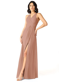 Azazie Danica Jurken voor bruidsmeisjes Jurk van Chiffon met A-Lijn Geplooid Champagne Roos image3