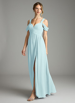 Azazie Lianne Bridesmaid Dresses Sea Glass A-Line Off the Shoulder Chiffon Dress image4
