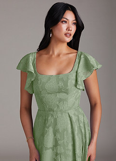 Azazie Bondi Bridesmaid Dresses Dusty Sage A-Line Ruched Floral Burnout Dress image5