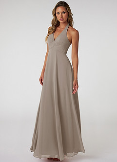 Azazie Tessie Bridesmaid Dresses Taupe A-Line V-Neck Pleated Chiffon Dress image3