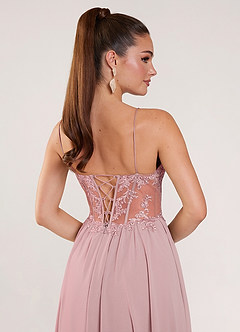 Thalyago Rosa Ballkleid aus Chiffon mit Perlenbesatz, Spitze und Satin-Einsatz image7