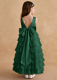 Azazie Twinkle Toes vestidos de niña de las flores Vestido de Verde Oscuro de Tul de Corte En A con Lazo image1
