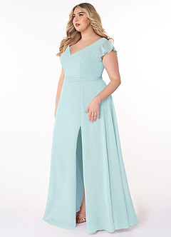 Azazie Claudine Bridesmaid Dresses Sea Glass A-Line Flutter Sleeve Chiffon Dress image9