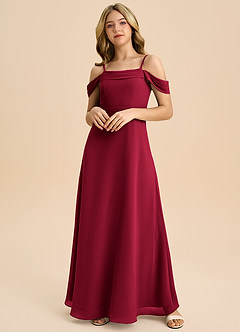 Azazie Anselie Junior Burgundy A-Line Off the Shoulder Chiffon Dress image3