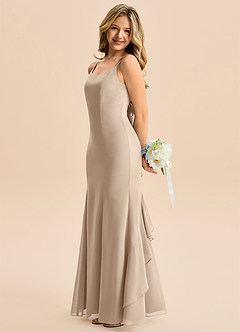 Azazie Lioren Junior Taupe Mermaid Bow Chiffon Dress image2