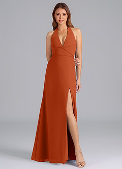 Azazie Odie Robes de demoiselle d'honneur Robe Trapèze en Mousseline de soie Orange Brûlée image4