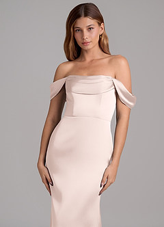 Azazie Miley Jurken voor bruidsmeisjes Converteerbaar Jurk van Stretch Satijn met Zeemeermin Off the Shoulder Blozend Roze image2
