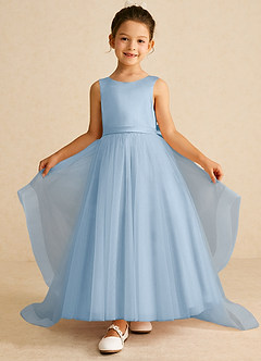 Azazie Pumpkin Flower Girl Dresses Powder Blue A-Line Convertible Tulle Dress image2