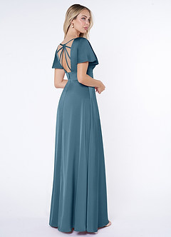 Azazie Lani Brautjungfernkleider A-Linie Volantärmel Stretch-Satin Kleid Bermudablau image5