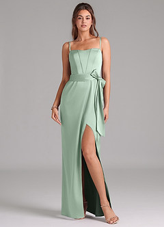 Azazie Jamie Kleider zum Anprobieren zu Hause Wandelbar A-Linie Schulterfrei Stretch-Satin Kleid Agave image8