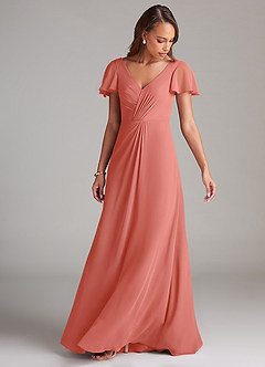 Azazie Soren Bridesmaid Dresses Salmon Pink A-Line Ruched Chiffon Dress image9