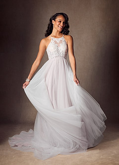Azazie Odell Wedding Dresses Lavender Mist A-Line Halter Sequins Tulle Dress image2