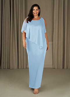 Azazie Aspyn Mother of the Bride Dresses Sky Blue Sheath Beaded Mesh Dress image9