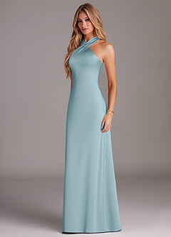 Azazie Doretta Brautjungfernkleider Meerjungfrau-Linie Plissee Stretch-Satin Kleid Stimmungsvolles Blau image4