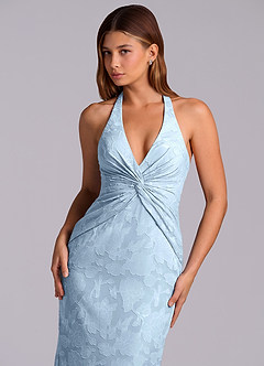 Azazie Valerie 신부 들러리 드레스 인어 주름진 플로럴 번아웃 바닥 길이 드레스 image8