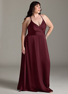 Azazie Davis Bridesmaid Dresses Cabernet A-Line Pleated Stretch Satin Dress image9