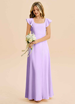 Azazie Bondi Junior Vestido de Lila de Satén Elástico de Corte en A con Corte Lateral image5