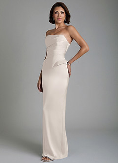Azazie Harlow Bridesmaid Dresses White Alabaster Sheath Corset Stretch Satin Dress image7