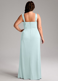 Azazie Denice Bridesmaid Dresses Sea Glass Sheath Pleated Stretch Satin Dress image11