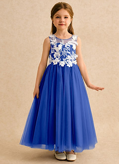 Azazie Mixie Flower Girl Dresses Royal Blue Ball-Gown Lace Dress image5