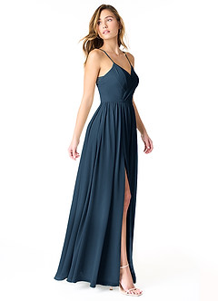 Azazie Cora Bridesmaid Dresses Dark Navy A-Line Pleated Chiffon Dress image4