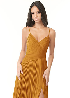 Azazie Vini Bridesmaid Dresses Butterscotch A-Line V-Neck Pleated Chiffon Dress image6