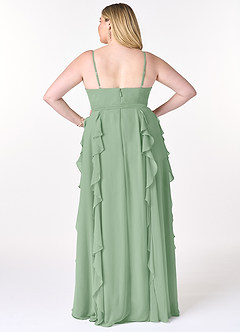 Azazie Peyton Abiti da Damigella Abito A-Line in Chiffon Increspato Matcha image8