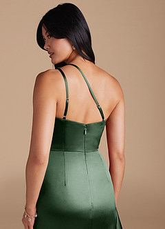 Azazie Latrice Bridesmaid Dresses Eucalyptus Sheath One Shoulder Metallic Satin Dress image4