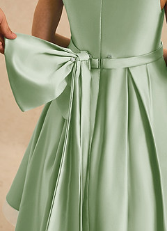 Azazie Josie Flower Girl Dresses Dusty Sage A-Line Pleated Matte Satin Dress image6
