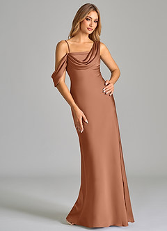 Azazie Celina Vestidos de damas de honor Vestido de Bronceador de Satén Elástico de Corte Recto con Vestidos sin tirantes image1
