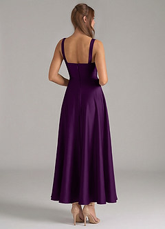 Azazie Shaude Bridesmaid Dresses Grape A-Line Pleated Stretch Satin Dress image6