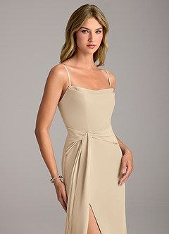 Azazie Tahlia Bridesmaid Dresses Champagne A-Line with Belt Chiffon Dress image2