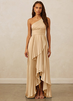 Christian Siriano Bridal for Azazie 1008 Bridesmaid Dresses Gold A-Line One Shoulder Stretch Satin Dress image1