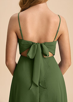 Azazie Shale Junior Olive A-Line Bow Chiffon Dress image7