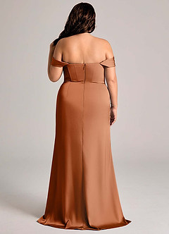 Azazie Johana Vestidos de damas de honor Vestido de Cobre de Satén Elástico de Corte Sirena Convertible con Vestidos sin tirantes image11