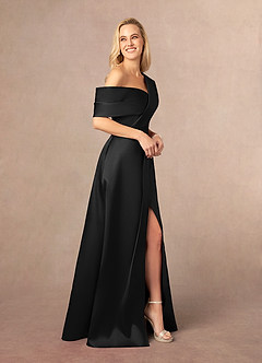 Azazie Marissa Mother of the Bride Dresses Black A-Line Pleated  Mikado Dress image2