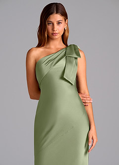 Azazie Yuanna Bridesmaid Dresses Pistachio Mermaid One Shoulder Stretch Satin Dress image7