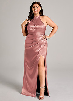 Azazie Jemma Jurken voor bruidsmeisjes Jurk van Metaalachtig Satijn met Kolom Geplooid Stoffige Roos image10