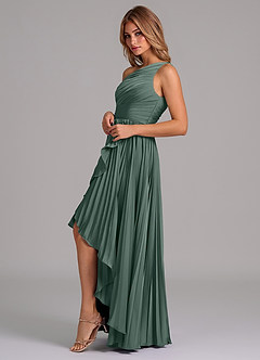Azazie Lyrica Bridesmaid Dresses Sea Moss A-Line One Shoulder Stretch Satin Dress image5