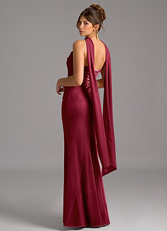 Azazie Sorrel Robes de demoiselle d'honneur Robe Sirène Convertible en velours Corset Bourgogne image2