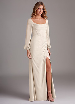 Azazie Charissa Bridesmaid Dresses White Alabaster Sheath Long Sleeve Chiffon Dress image5