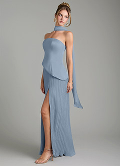 Azazie Tierney Robes de demoiselle d'honneur Robe Trapèze Convertible en Mousseline de soie Sans bretelles Bleu Poussiéreux image8