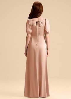 Azazie Briar Junior Rose Gold A-Line Bow Stretch Satin Dress image2