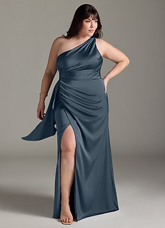 Azazie Maive Bridesmaid Dresses Twilight Sheath Ruched Stretch Satin Dress image6
