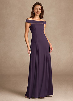 Azazie Ewa Mother of the Bride Dresses Plum A-Line Off the Shoulder Mesh Dress image7