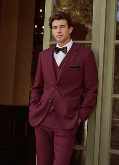 front Savile Burgundia Villasekoitteinen 3-osainen puku